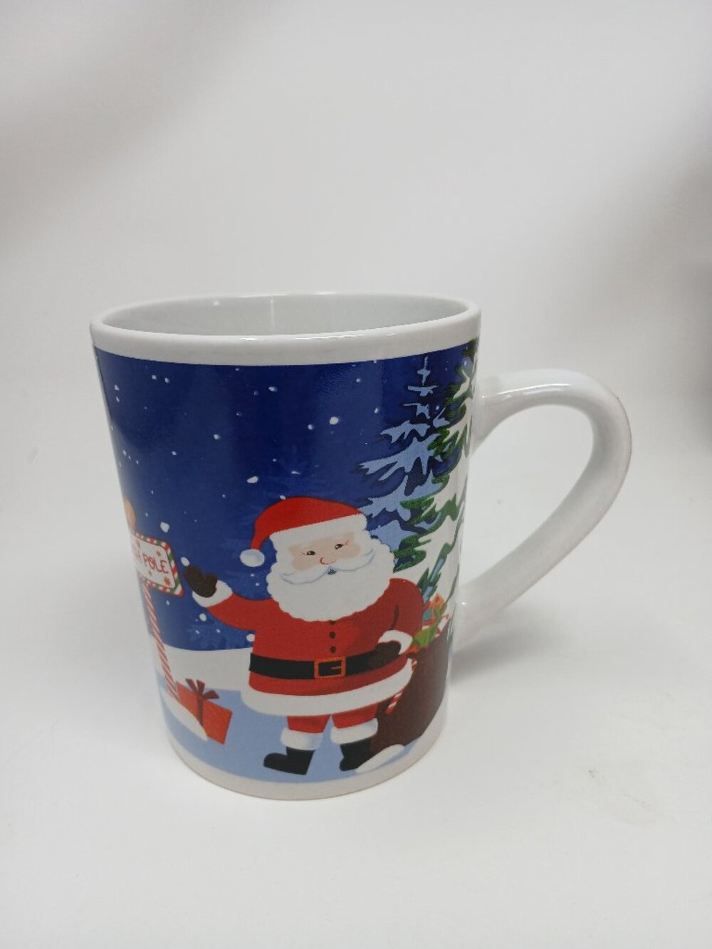 Christmas Santa & Snowman Ceramic Mug Holiday Blue Red Green
